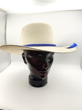 Stetson Natural Handwoven Straw Western Hat Blue Braided Band Tassel Mens Womens